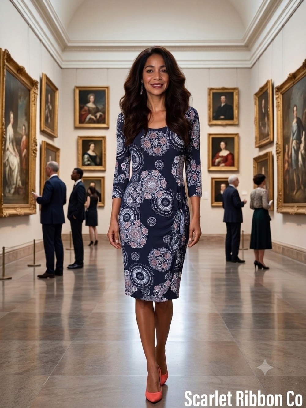 ​✨ Boho-Chic Robbie Bee Navy & Coral Print Dress